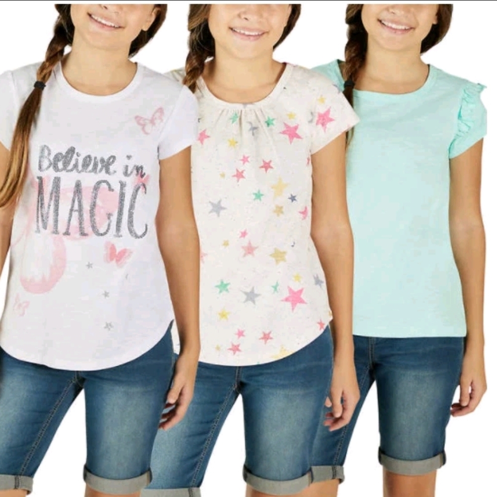 Vigoss Girls' Short-Sleeve Pajama Tops - White, Mint, Multi